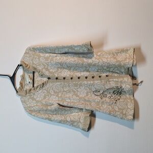 Vintage Icelandic Designs Y2K Tunic Sweater Cream White Damask, Size M